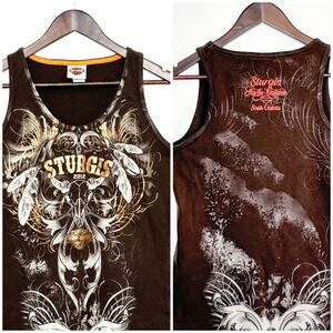 Harley Davidson Sturgis Rally Tank Top Women XL 2XL Brown Gold 2012 Skull